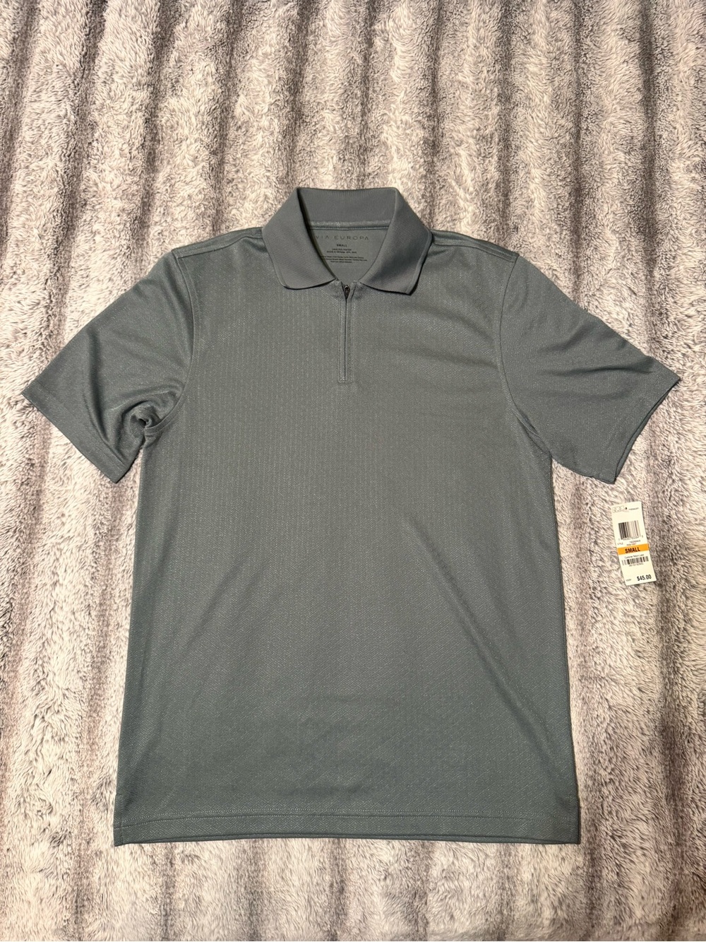 Men's Short-Sleeve Zip Polo Shirt - Charcoal Gray